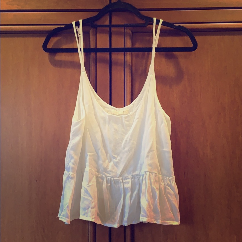 Wide flowy ruffles loose peplum spaghetti strap crop top